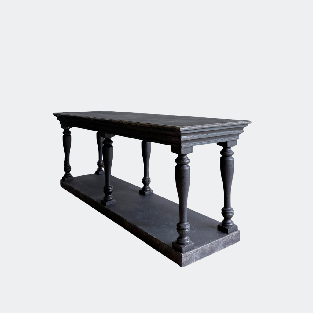 Black Distressed Console Table with Turned Legs
