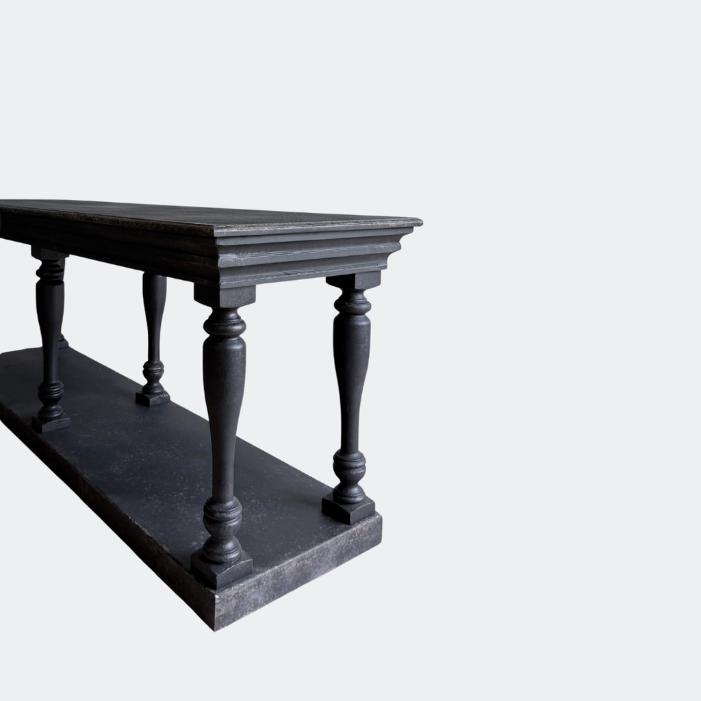 Black Distressed Console Table with Turned Legs