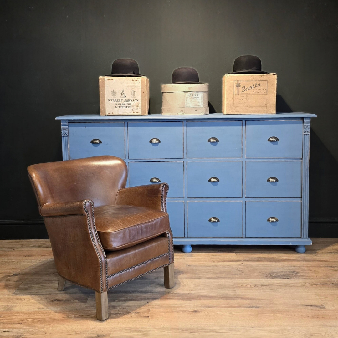Distressed Blue Wood Chest of Drawers | 12-Drawer Farmhouse Storage Unit