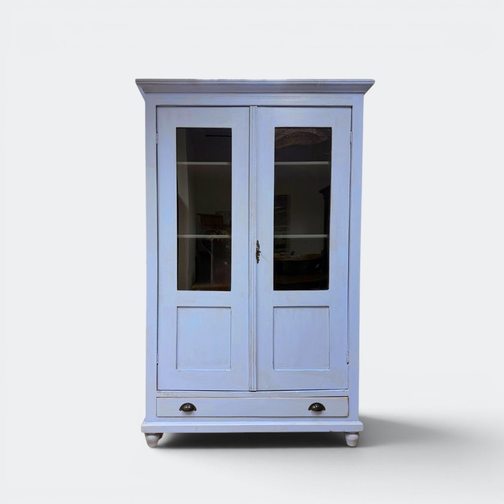 Vintage Blue Display Cabinet with Glass Doors
