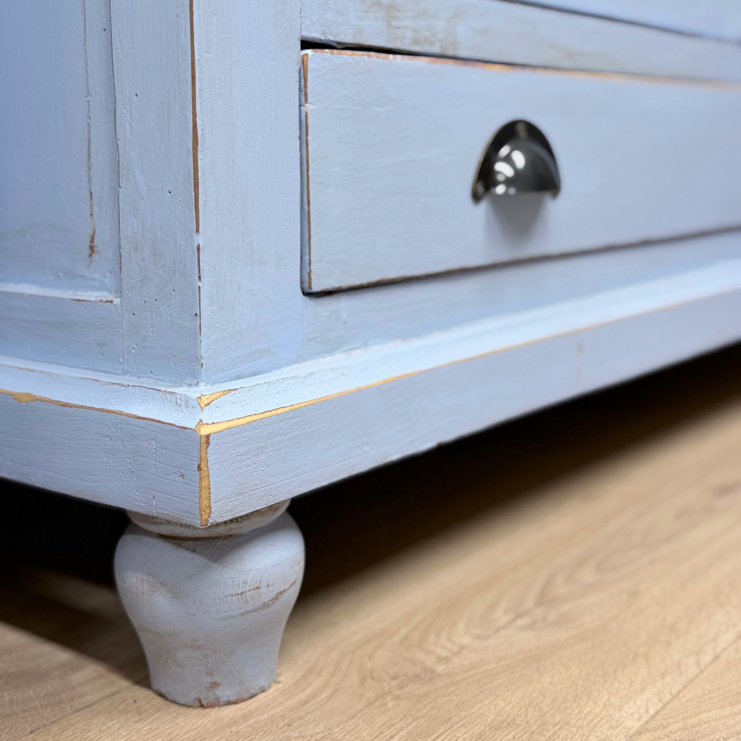 Vintage Blue Display Cabinet with Glass Doors