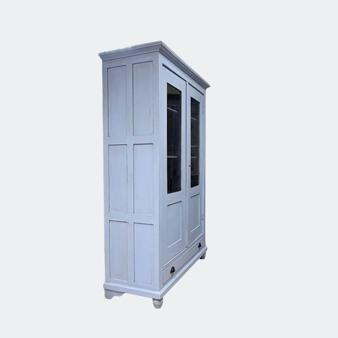 Vintage Blue Display Cabinet with Glass Doors