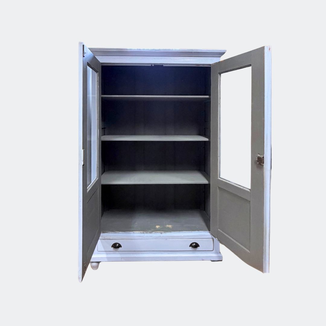 Vintage Blue Display Cabinet with Glass Doors