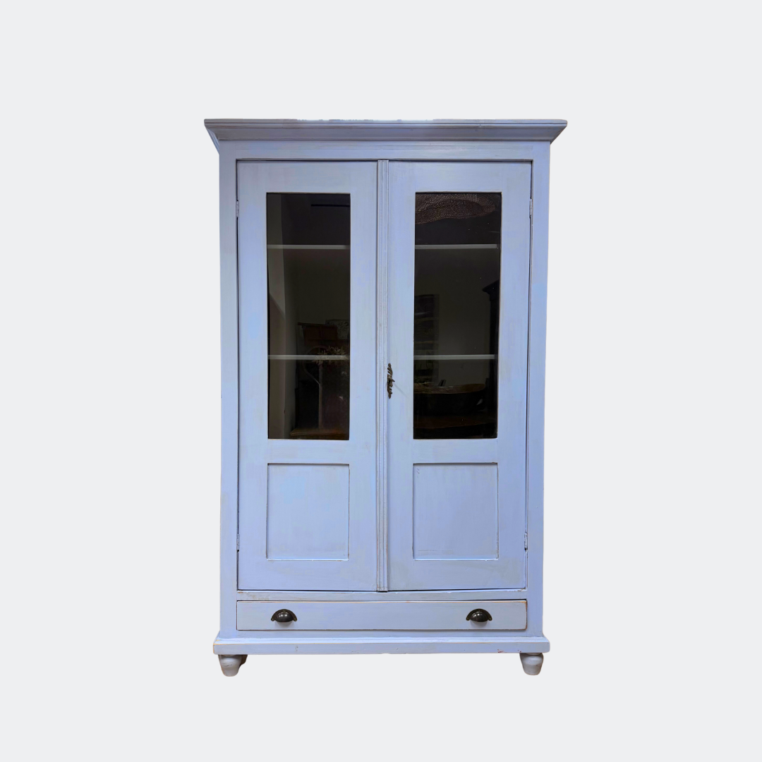 Vintage Blue Display Cabinet with Glass Doors