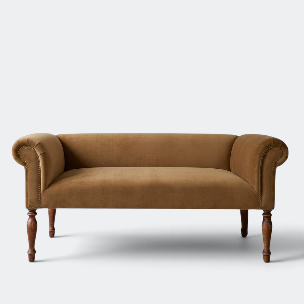 Handcrafted Velvet Sofa Bench – Champagne