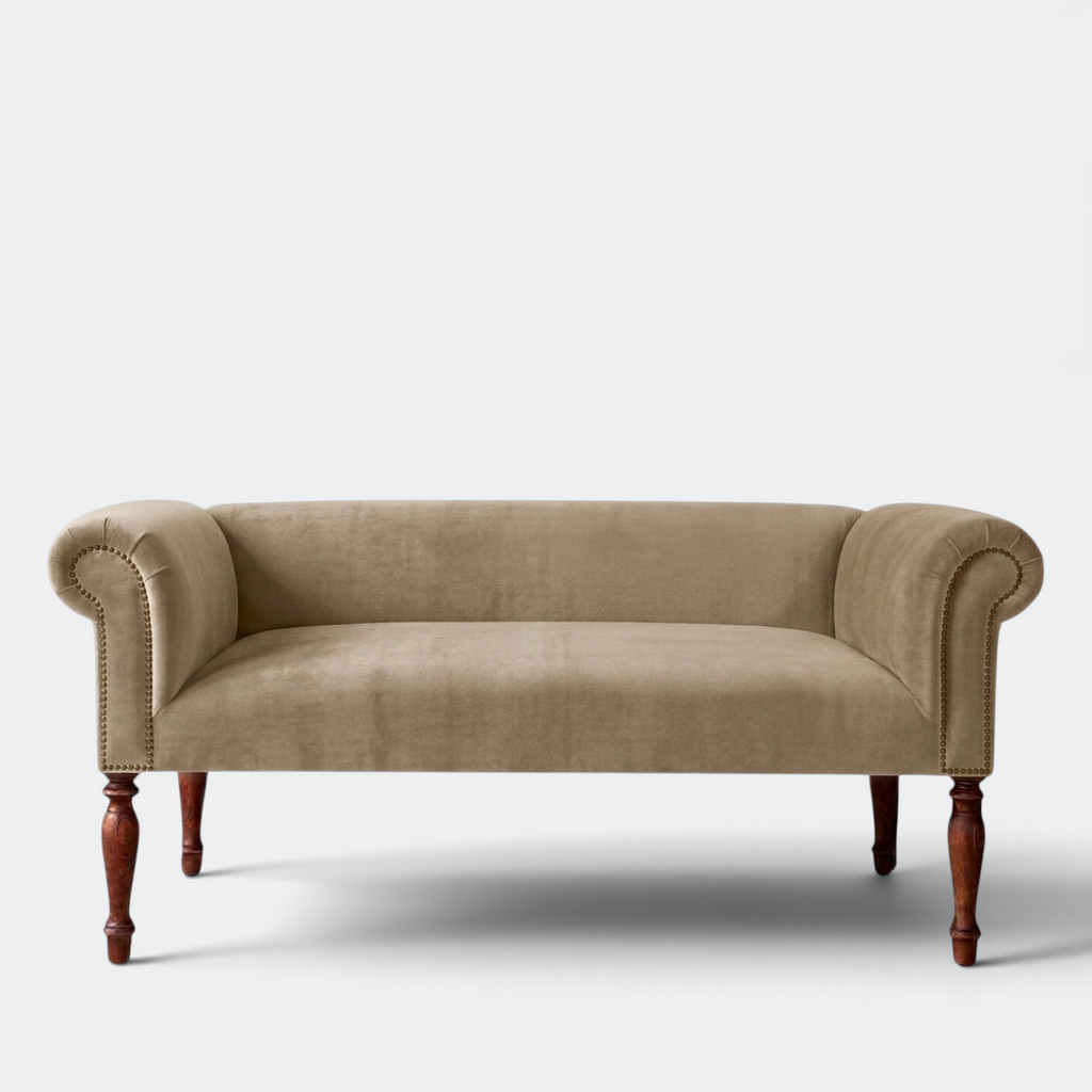 Handcrafted Velvet Sofa Bench – Champagne