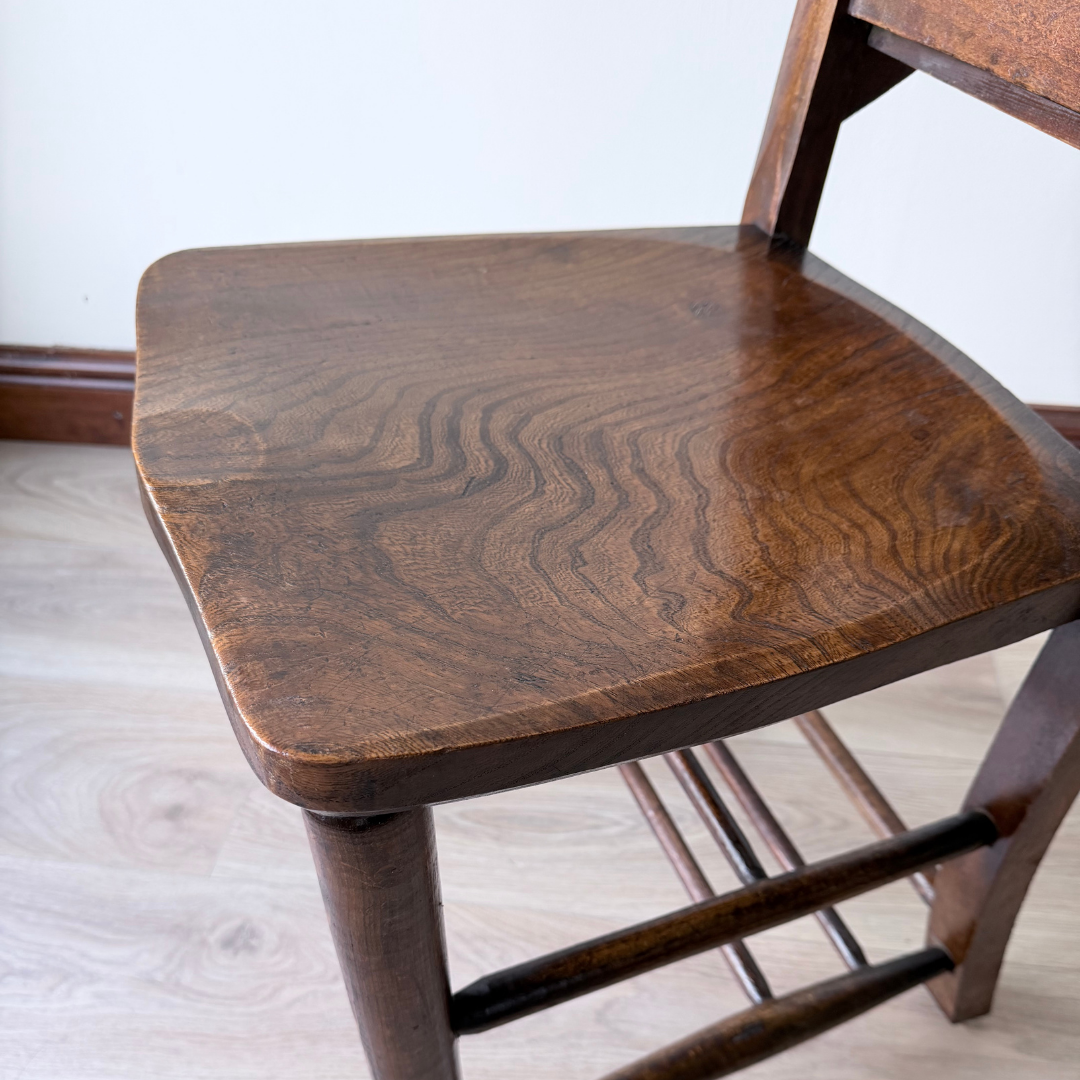 Antique English Chapel Chair - Vintage Wooden Seating