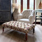 Handmade Jacobean Floral Footstool - English Buttoned Ottoman