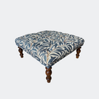 Handmade William Morris Willow Bough Blue Square Footstool
