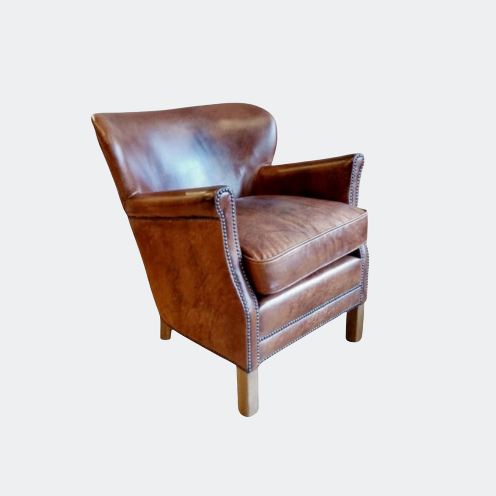Leather Oak Wingback Armchair