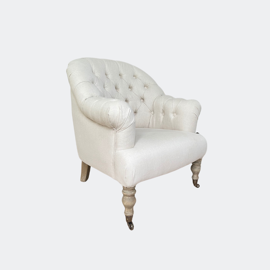 Country Home Button Linen Armchair with Castors