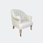 Country Home Button Linen Armchair with Castors