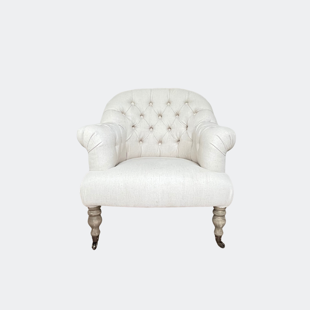 Country Home Button Linen Armchair with Castors
