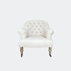 Country Home Button Linen Armchair with Castors