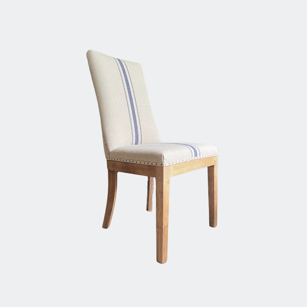 Linen Upholstered Oak Dining Chair in Stripe