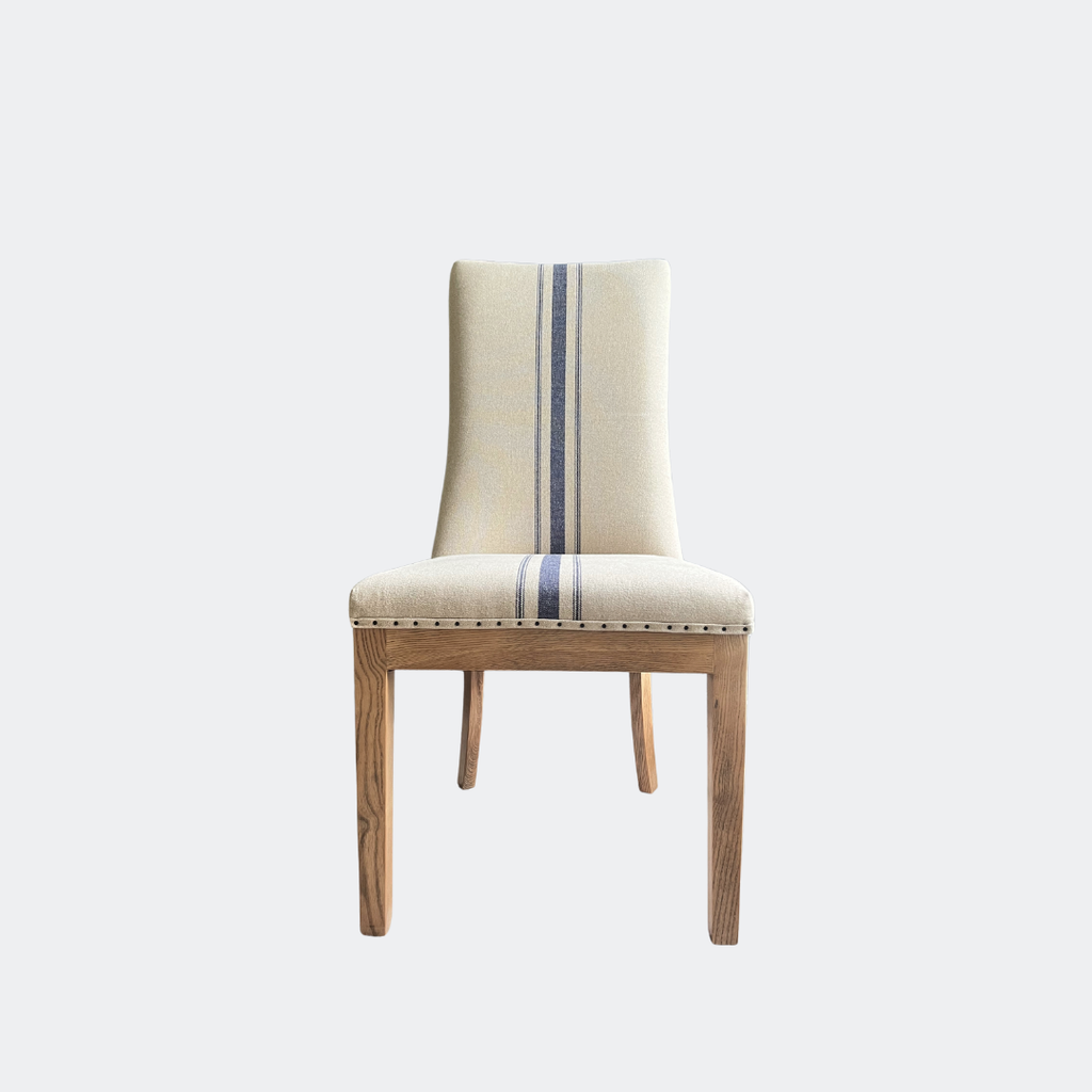 Linen Upholstered Oak Dining Chair in Stripe
