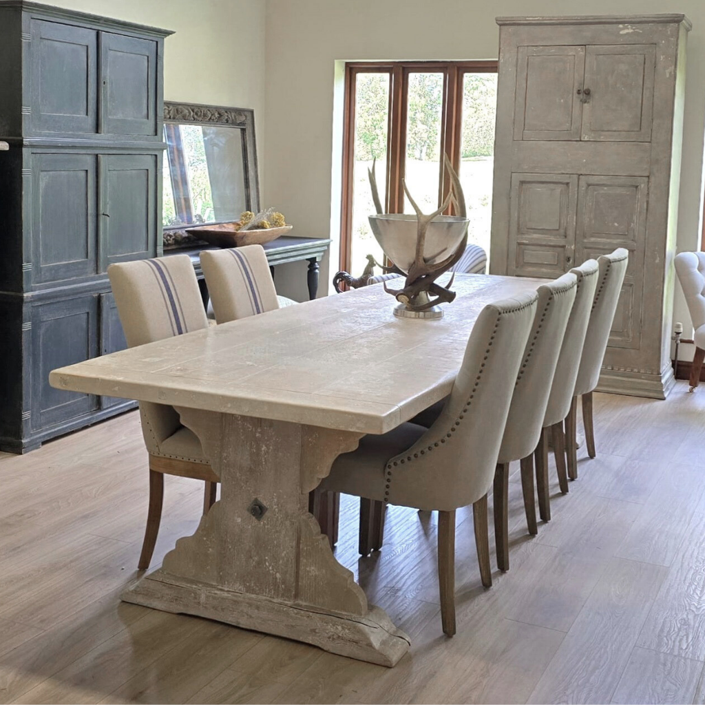 Linen Upholstered Oak Dining Chair in Stripe