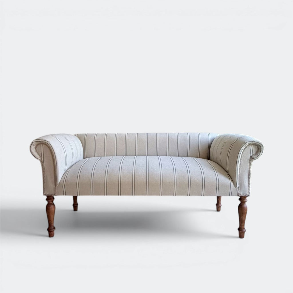 Oxford Green Striped Sofa Bench with Scroll Arms - Handmade in England