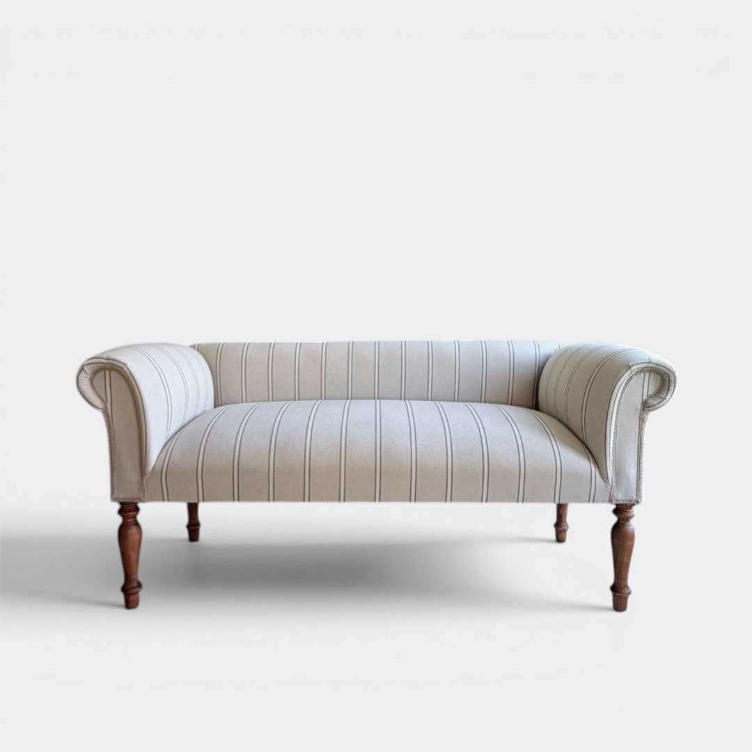 Oxford Green Striped Sofa Bench with Scroll Arms - Handmade in England