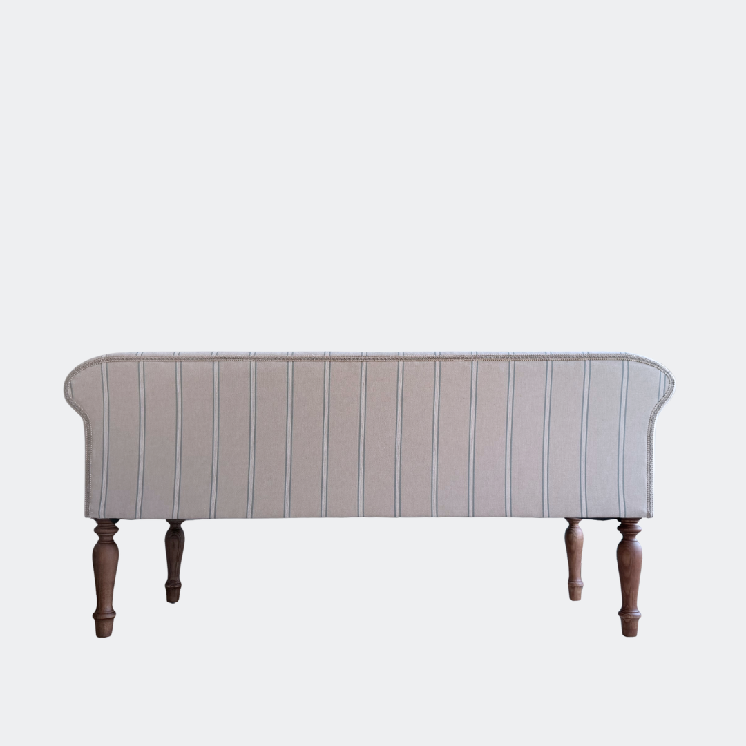 Oxford Duck Blue Striped Sofa Bench with Scroll Arms - Handmade in England