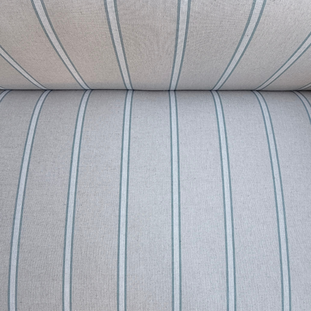 Oxford Duck Blue Striped Sofa Bench with Scroll Arms - Handmade in England