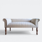Oxford Duck Blue Striped Sofa Bench with Scroll Arms - Handmade in England