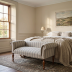 Oxford Duck Blue Striped Sofa Bench with Scroll Arms - Handmade in England