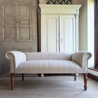 Oxford Duck Blue Striped Sofa Bench with Scroll Arms - Handmade in England