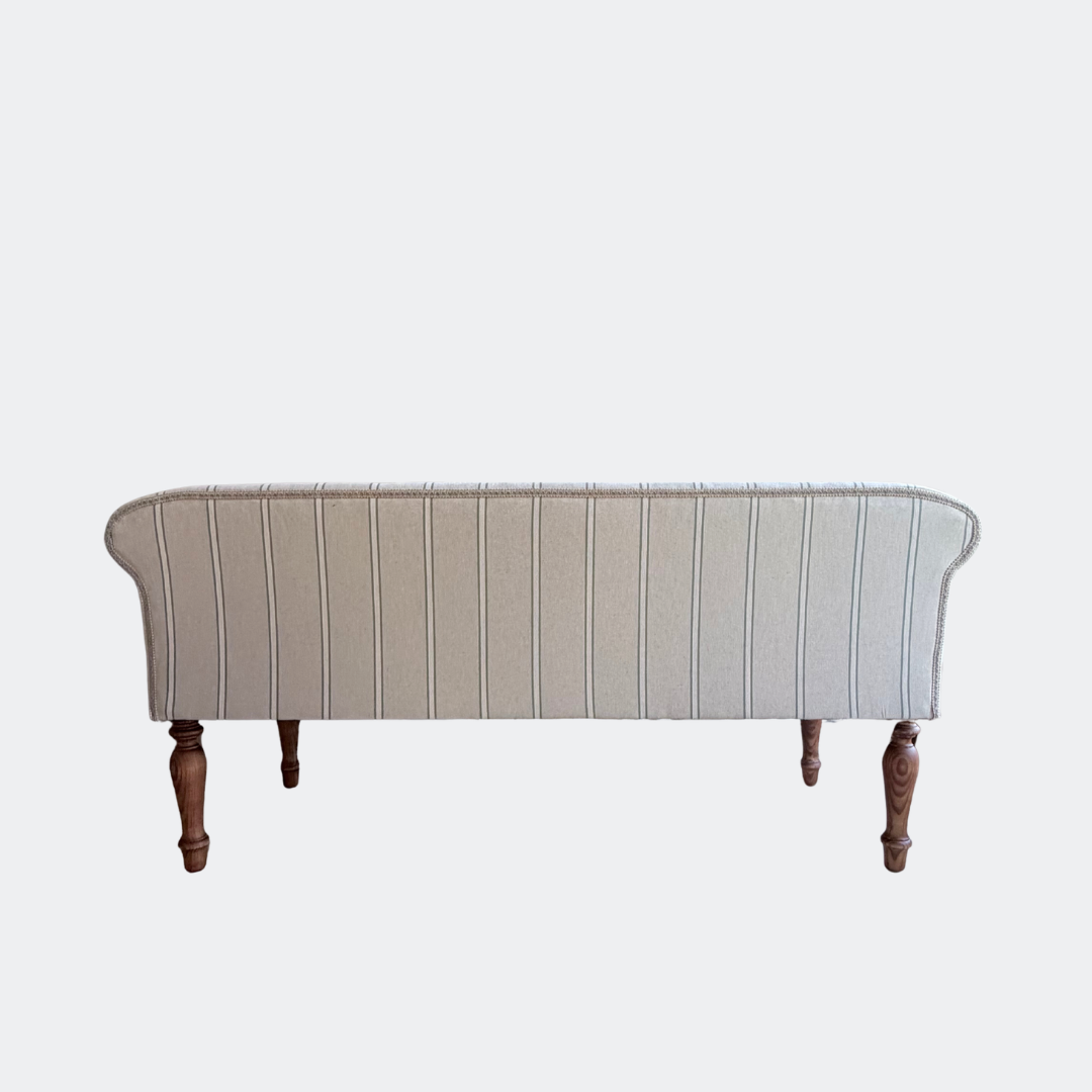 Oxford Green Striped Sofa Bench with Scroll Arms - Handmade in England