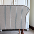 Oxford Duck Blue Striped Sofa Bench with Scroll Arms - Handmade in England