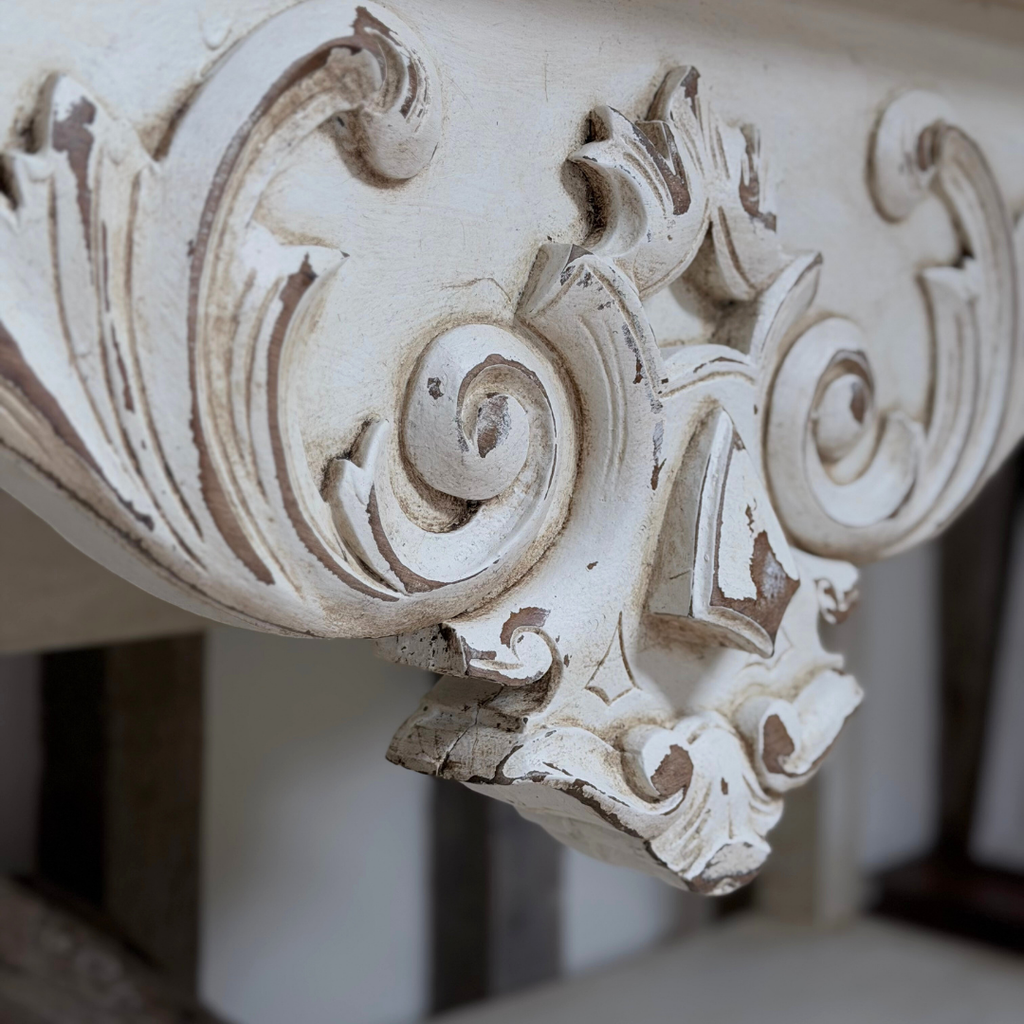 Vintage French Style Console Table | Reclaimed Armoire Wood & Antique Moulding