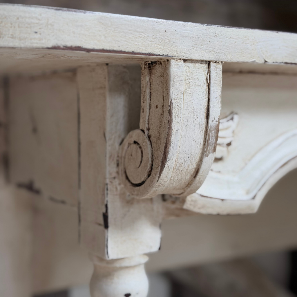 Vintage French Style Console Table | Reclaimed Armoire Wood & Antique Moulding