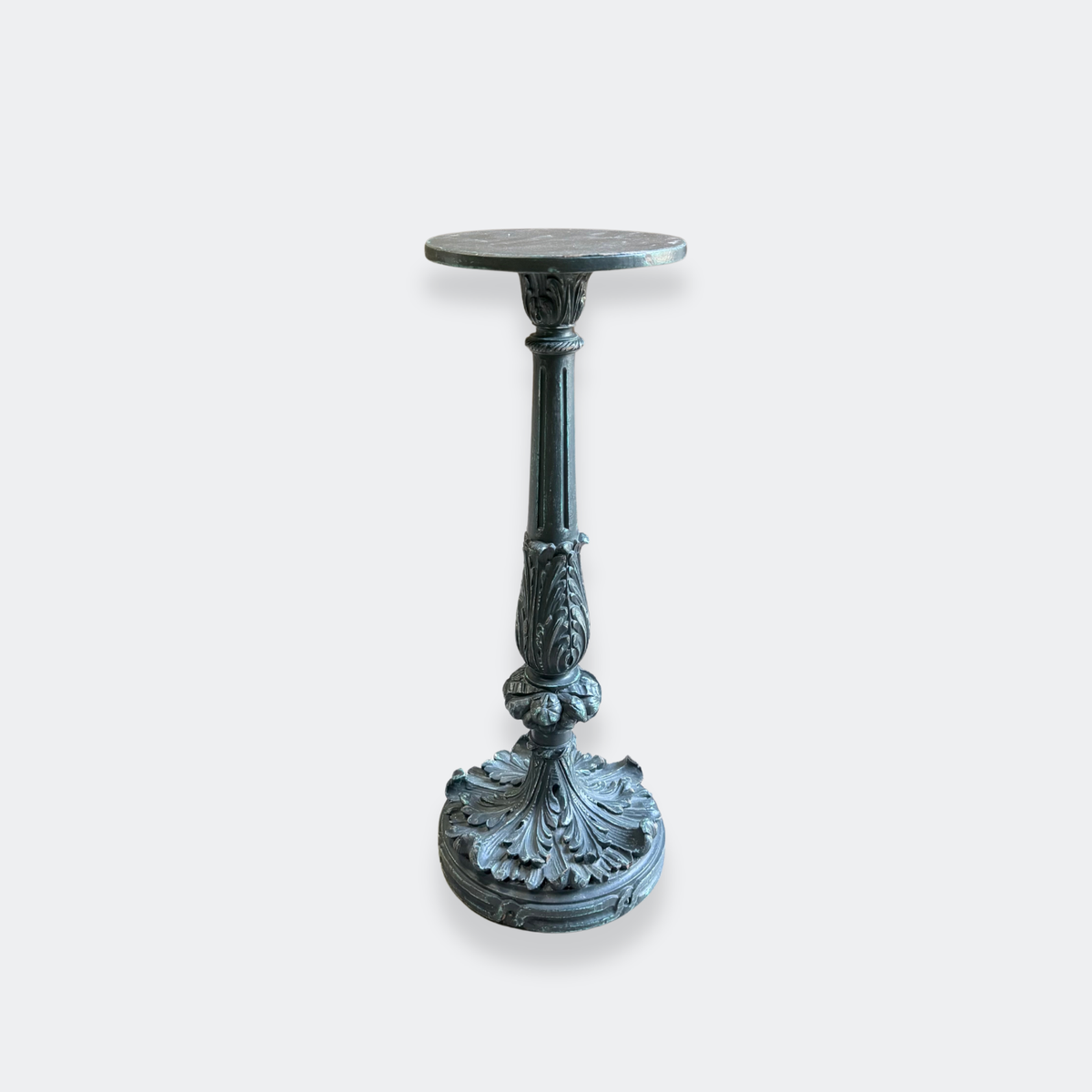 Carved Pedestal Stand with Verdigris Finish