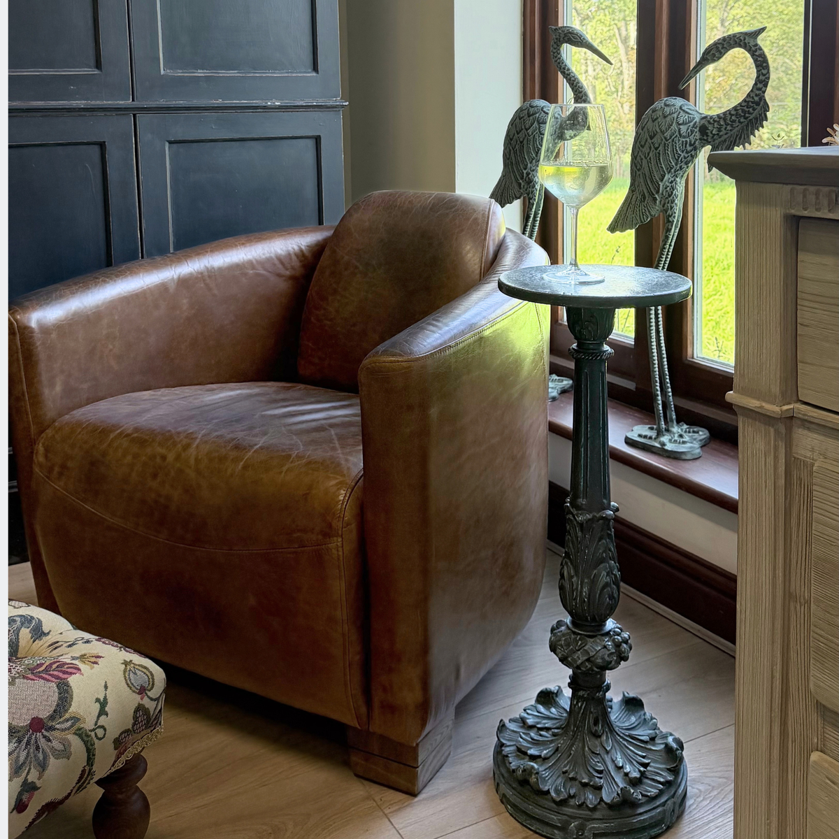 Carved Pedestal Stand with Verdigris Finish