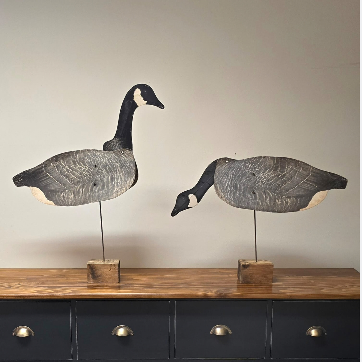 Pair of Folding Goose Decoys on Stands