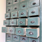 36 Drawer Pine Storage Cabinet - Handmade Green Apothecary Chest