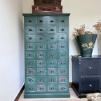 36 Drawer Pine Storage Cabinet - Handmade Green Apothecary Chest