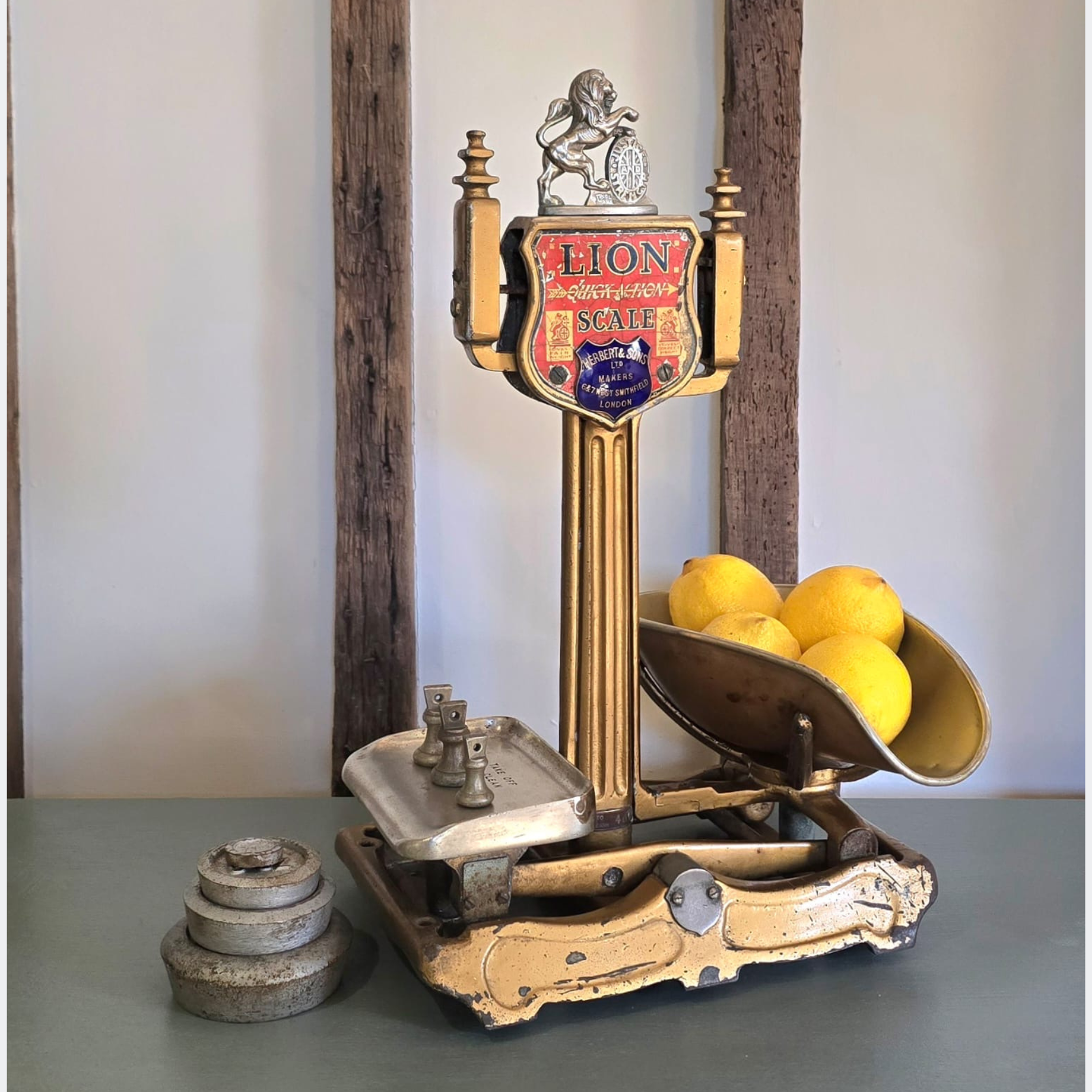 Antique Herbert & Sons Lion Grocer's Scale with Weights