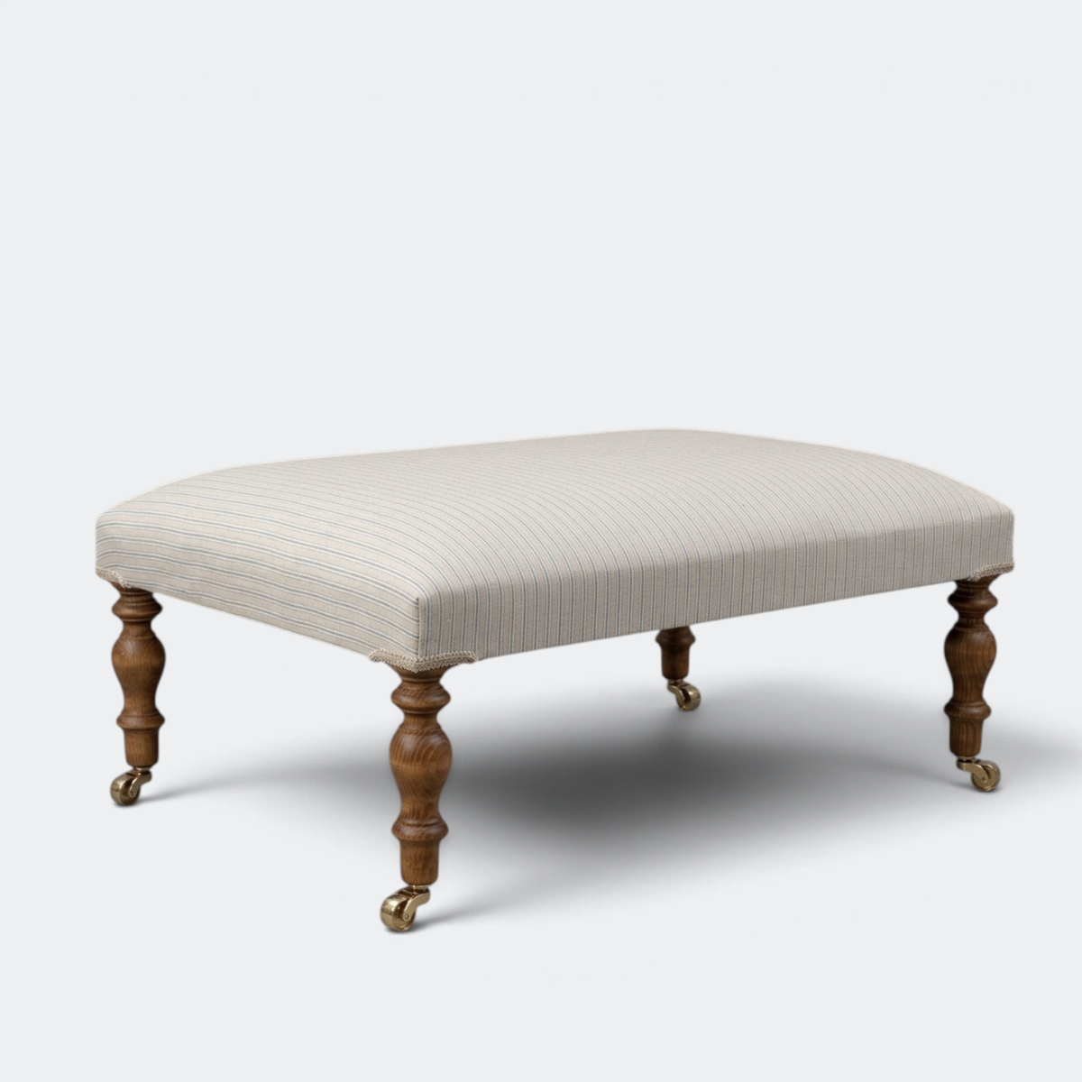 Blue Striped Footstool with Castors | Handmade UK Ottoman