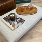 Classic Blue Striped Footstool with Castors | Handmade UK Ottoman