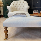 Classic Blue Striped Footstool with Castors | Handmade UK Ottoman