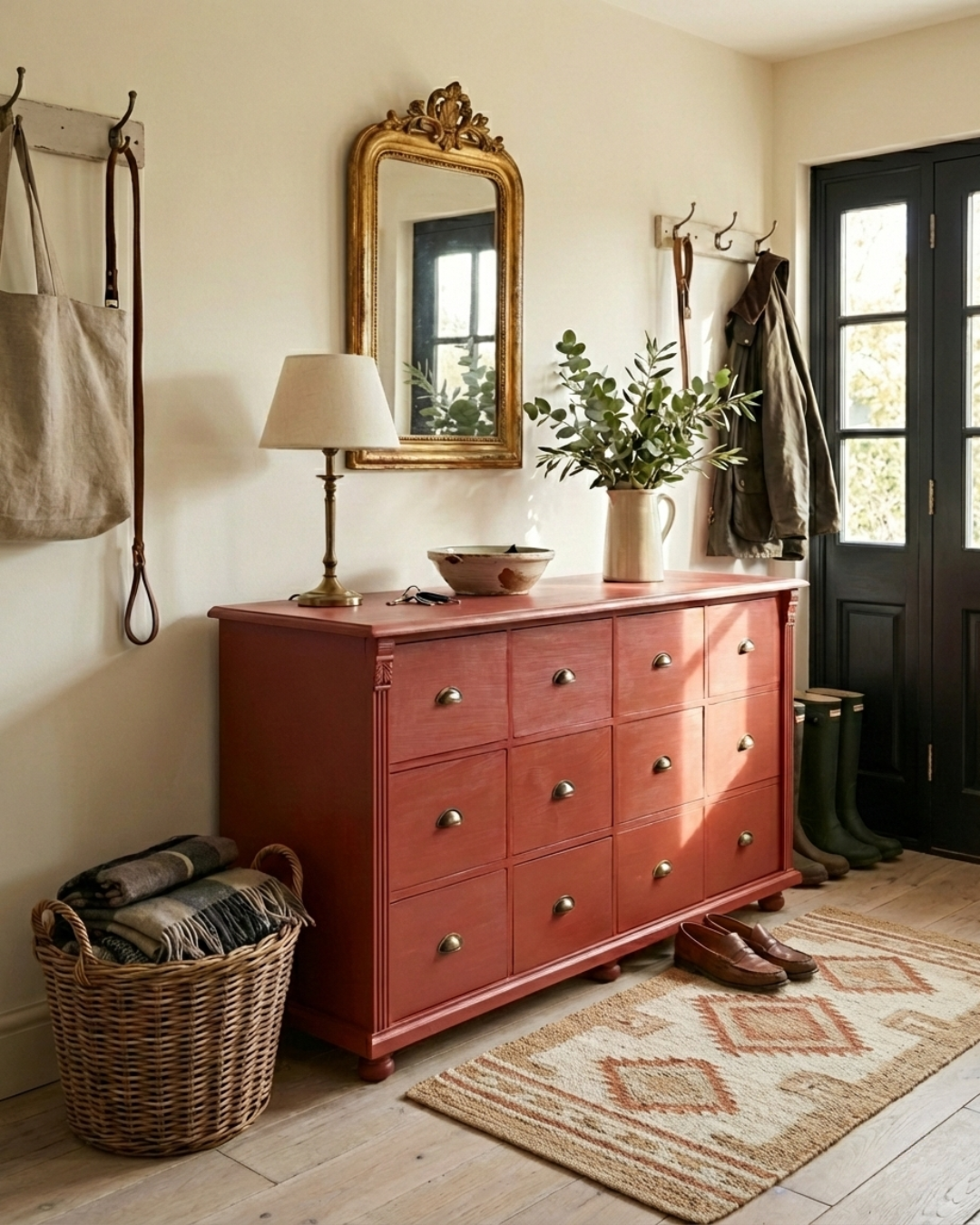 Red Solid Wood Chest of Drawers | 12-Drawer Farmhouse Storage Unit