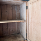 French Antique Painted Black Pine Glazed Display Cupboard