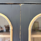 French Antique Painted Black Pine Glazed Display Cupboard