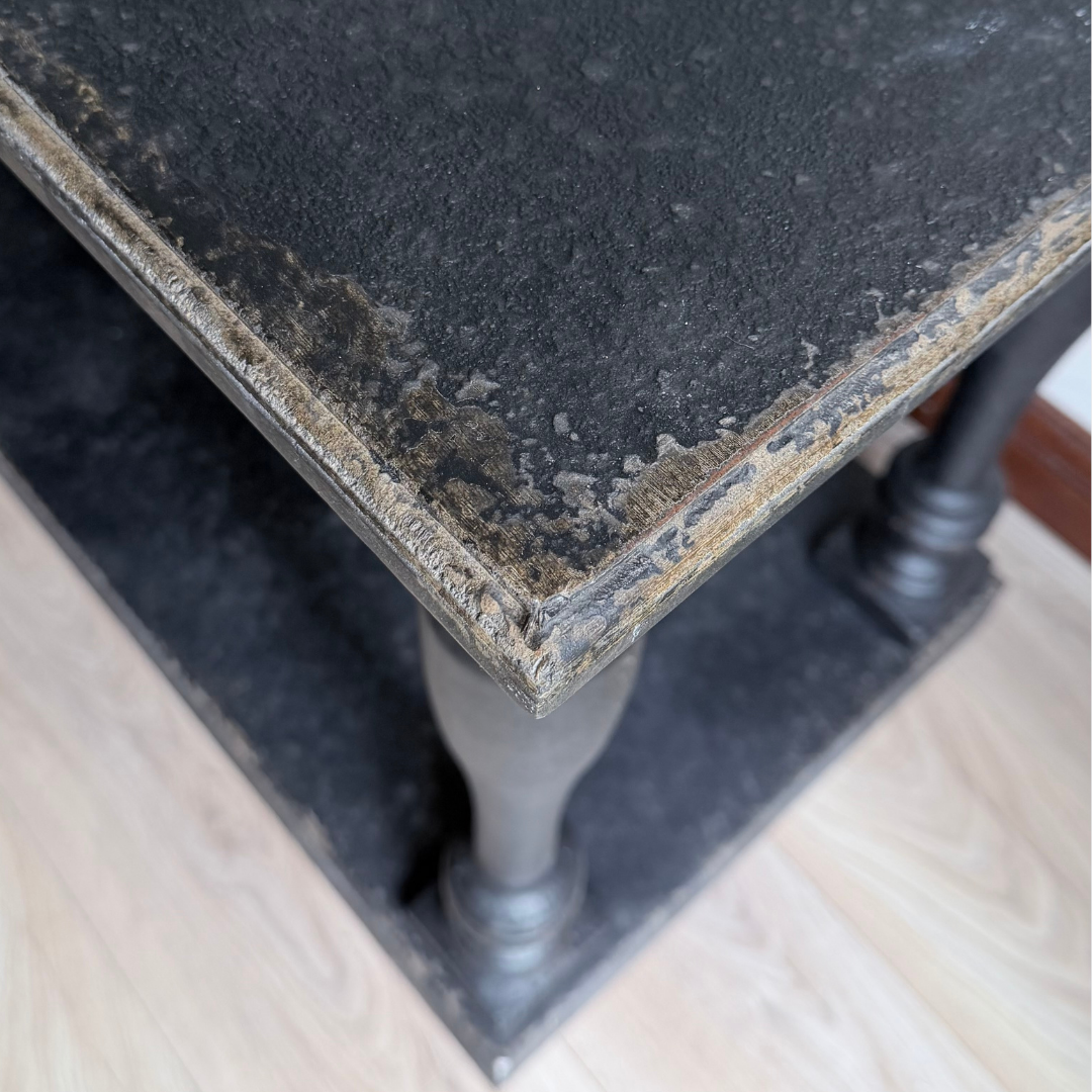 Black Distressed Console Table with Turned Legs