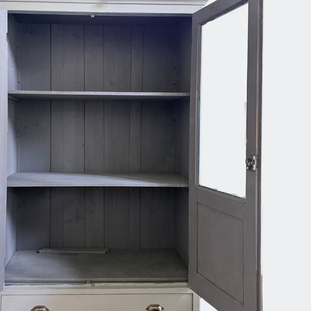 Vintage Grey Display Cabinet with Glass Doors