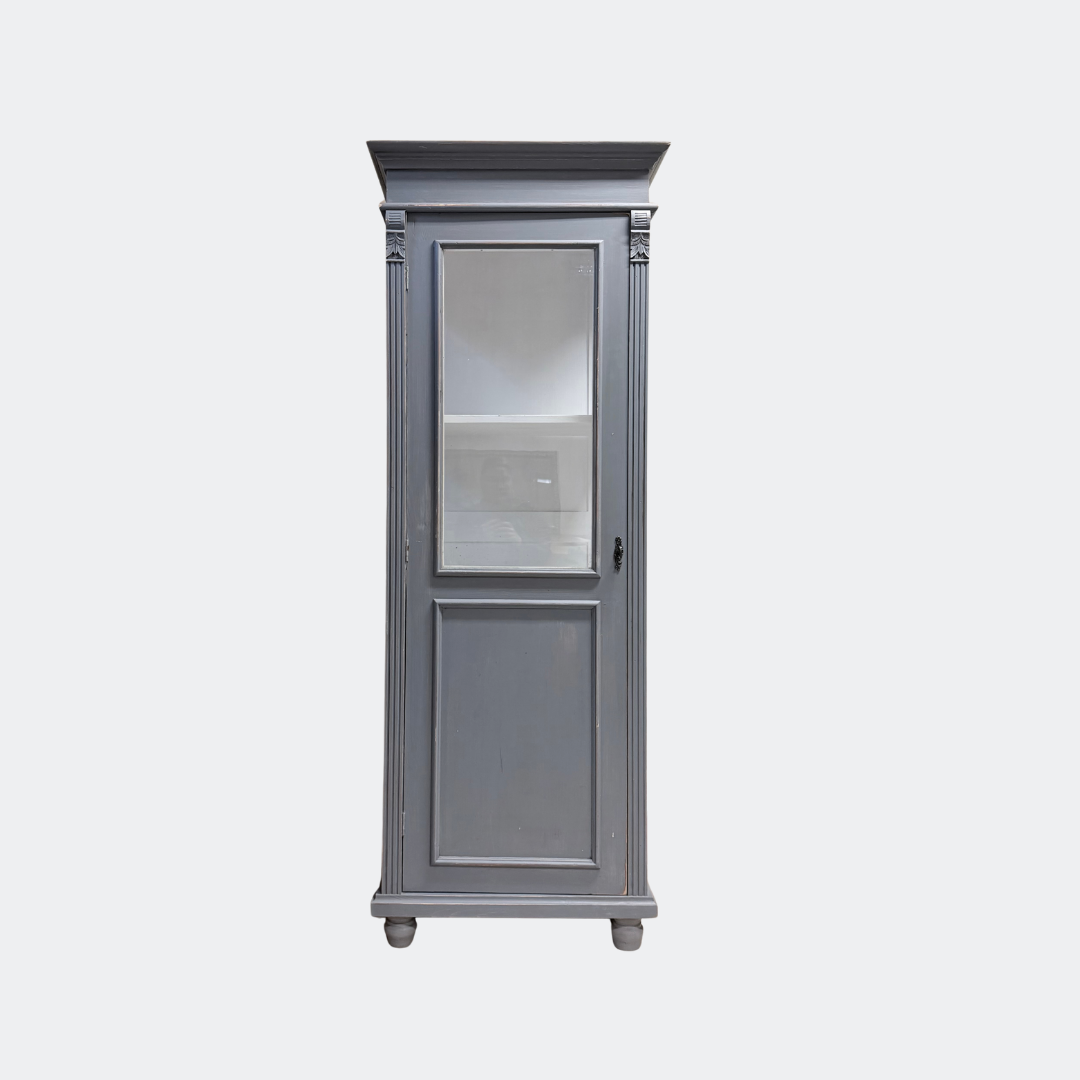 Narrow Grey Rustic Pine Glazed Cupboard