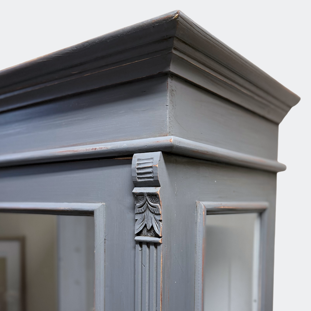 Narrow Grey Rustic Pine Glazed Cupboard