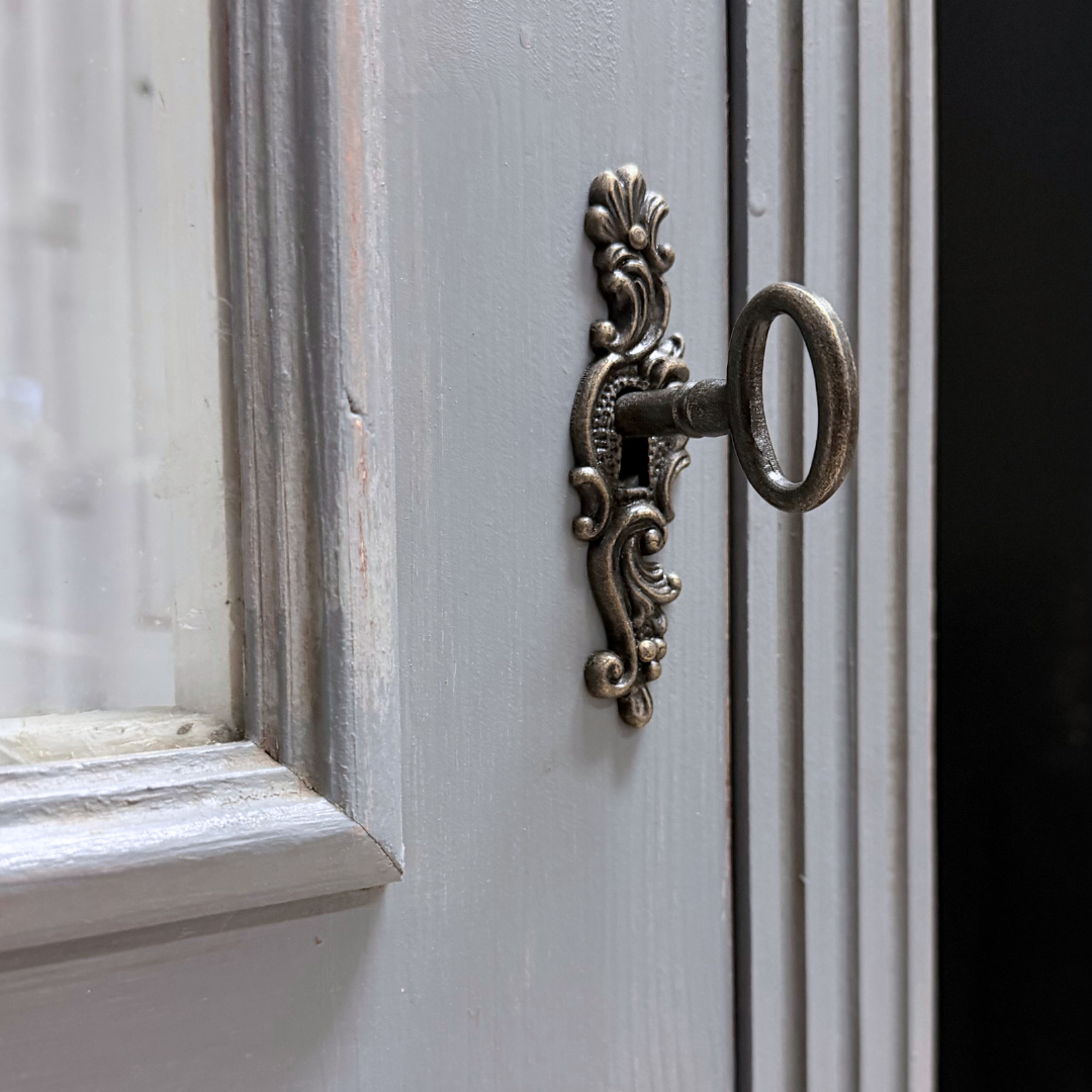 Narrow Grey Rustic Pine Glazed Cupboard