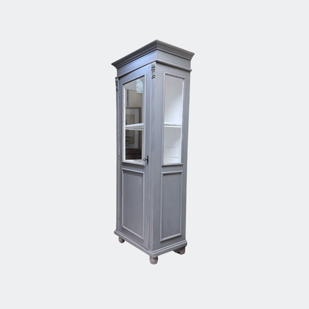 Narrow Grey Rustic Pine Glazed Cupboard